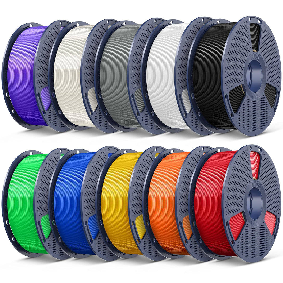 SUNLU 3D Printer Filament Bundle, PLA Plus Filament 10KG 1.75mm, Neatly Wound Filament for Most 3D Printer, 10 Colors, 1kg Spool, Black+White+Grey+Green+Blue+Grassgreen+Bluegrey+Pureyellow+Red+Orange