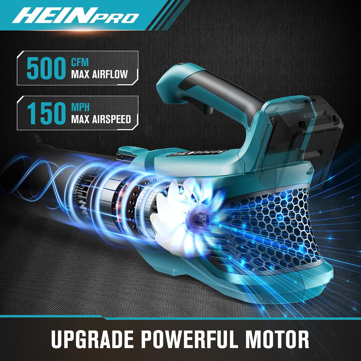 HEINPRO Cordless Leaf Blower Up to 500CFM Compatible with Makita 18V Battery (Tool Only), Electric Leaf Blower Cordless with 5 Speed Modes, Handheld Battery Powered Leaf Blowers for Lawn Care