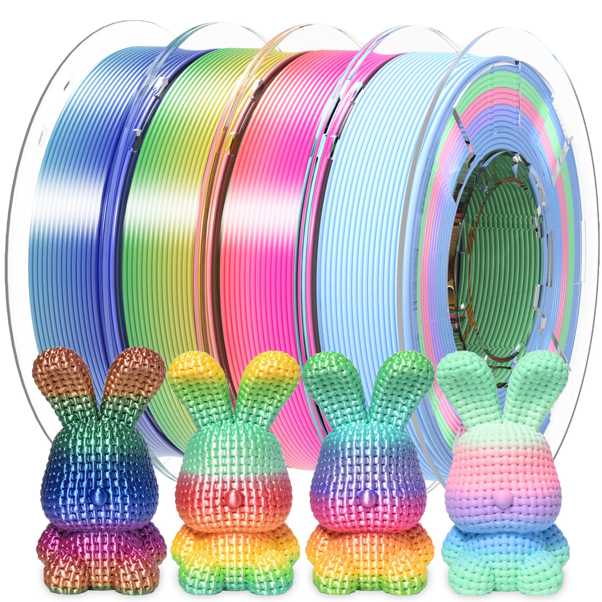 PINBALL Silk Rainbow PLA 3D Printer Filament 1.75mm Shiny Multi-Color Changing Filament 3D Printing PLA Filament Dimensional Accuracy +/- 0.02mm 500g*4 Silk Rainbow