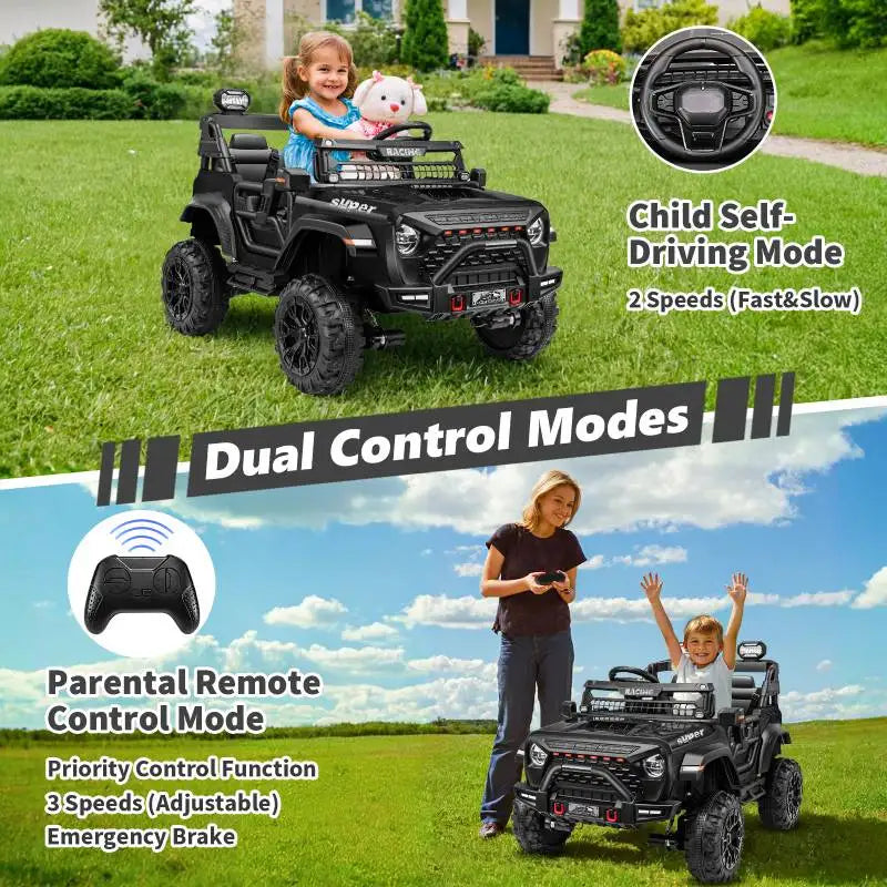 24V 2 Seater Electric Ride on Car with Remote Control for Kids w/20 Inch Wide Seat, 4x100W Motor, LED Headlight & Music Player