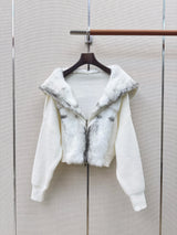 2026 Women Autumn Winter Spliced Fuzzy Hooded Cropped Jacket ZX5705