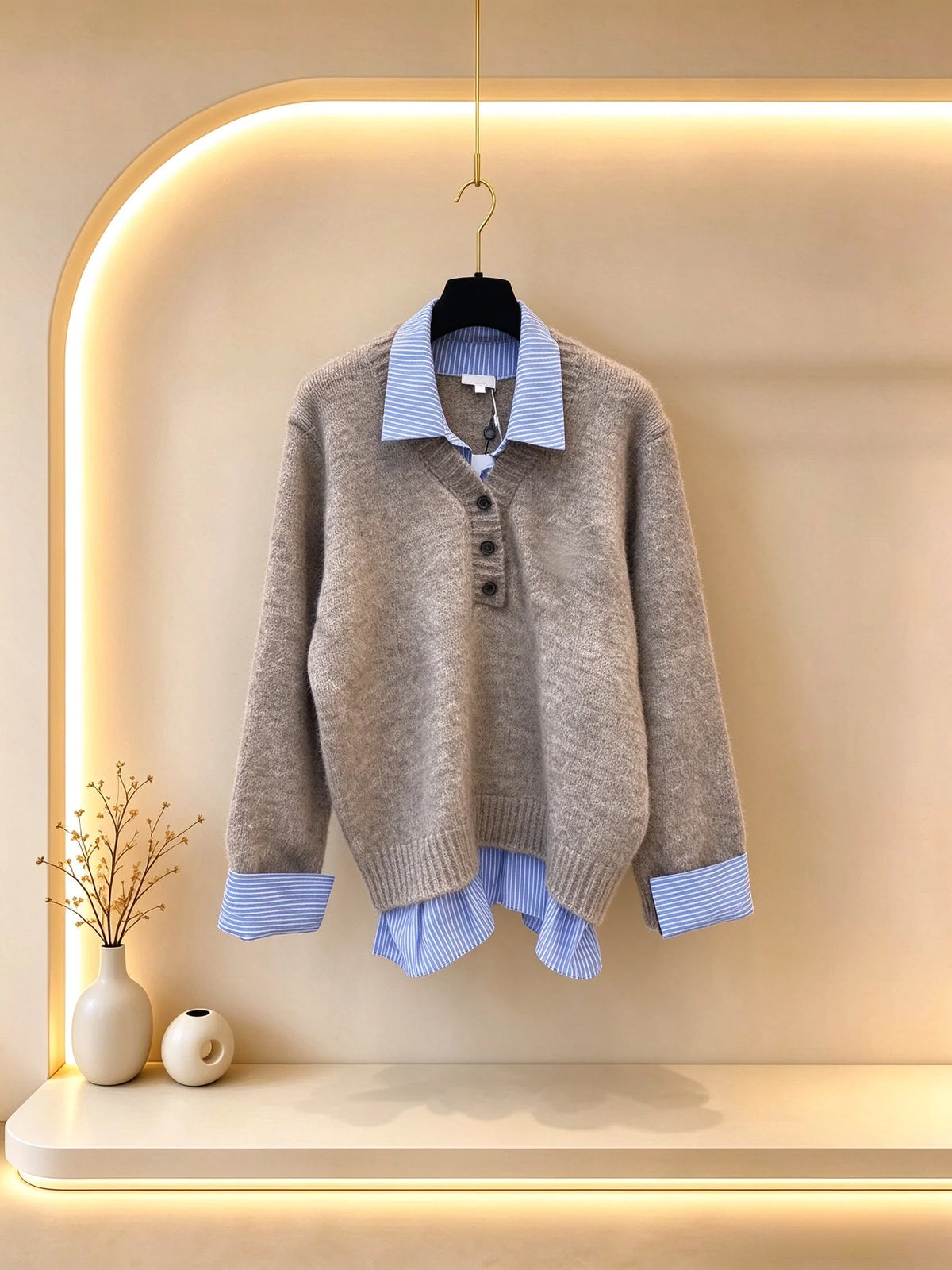 2026 Women Autumn Fake Two-piece Spliced Knit Top ZX3107
