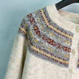 2026 Women Knitwear Crew Neck Yoke Jacquard Pattern Cardigan Front Button Closure Ribbed Hem Cuff