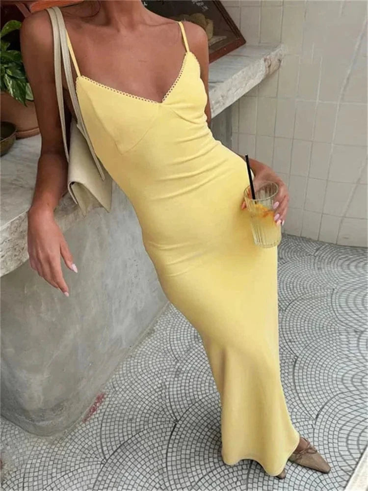 Trendix Women Slim Elegant Maxi Dress Summer Solid High Waist Long Suspender Dresses Vacation Party Sexy Backless Beach Dress