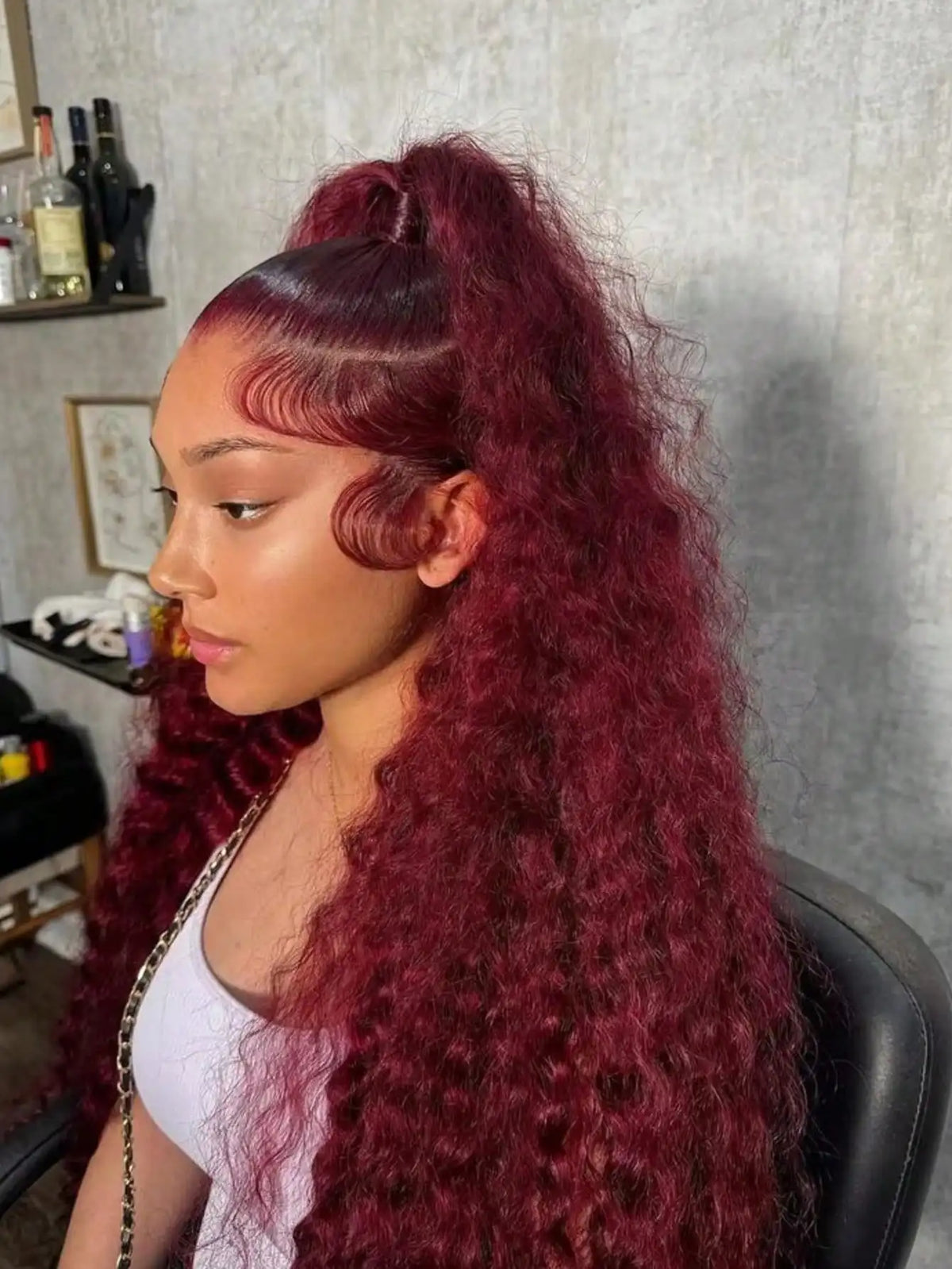 34 Inch 200% Density 99J Burgundy Wine Red 13x4 Lace Front Wigs With Natural Deep Wave, Transparent Lace And Baby Hair, Pre-Pluc