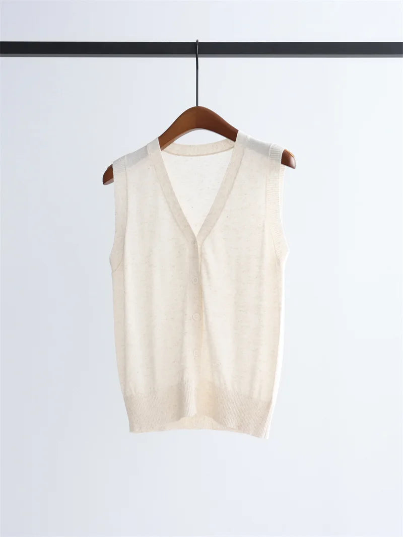 2026 New Women's Clothing Knitted Simple Blazer Lightweight Sleeveless Sweater Elegant Top V-Neck Shirt