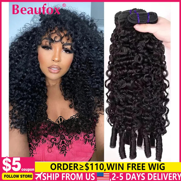 Beaufox Burmese Curly Hair Bundles Pixie Curly Bundles Human Hair Virgin