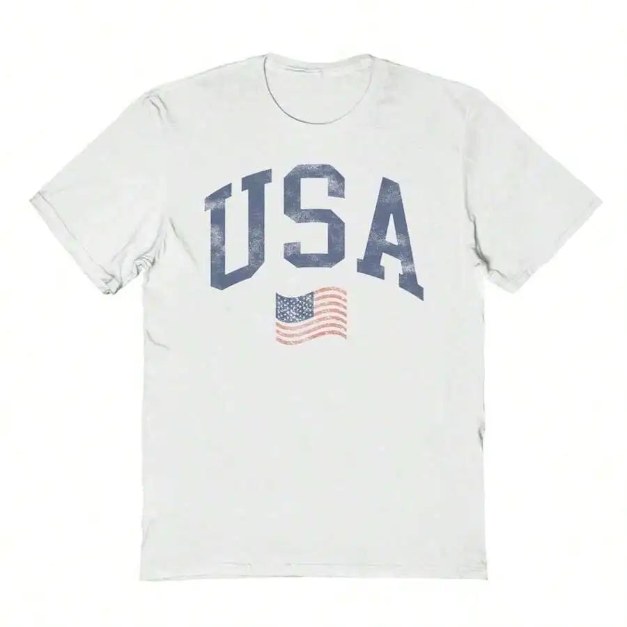 2026 Social Collective Usa And Wavy Flag 4 Graphic Cotton Short-Sleeve T-Shirt USA Patriotic T-Shirt,Independence Day Clothing,Summer Tops For Women