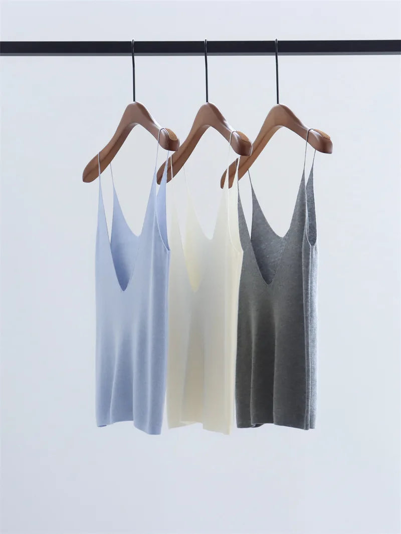 2026 Early Fall Deep V-Neck Knit Halter Sleeveless Wool Base Layer Top, Solid Color Versatile Pullover Innerwear