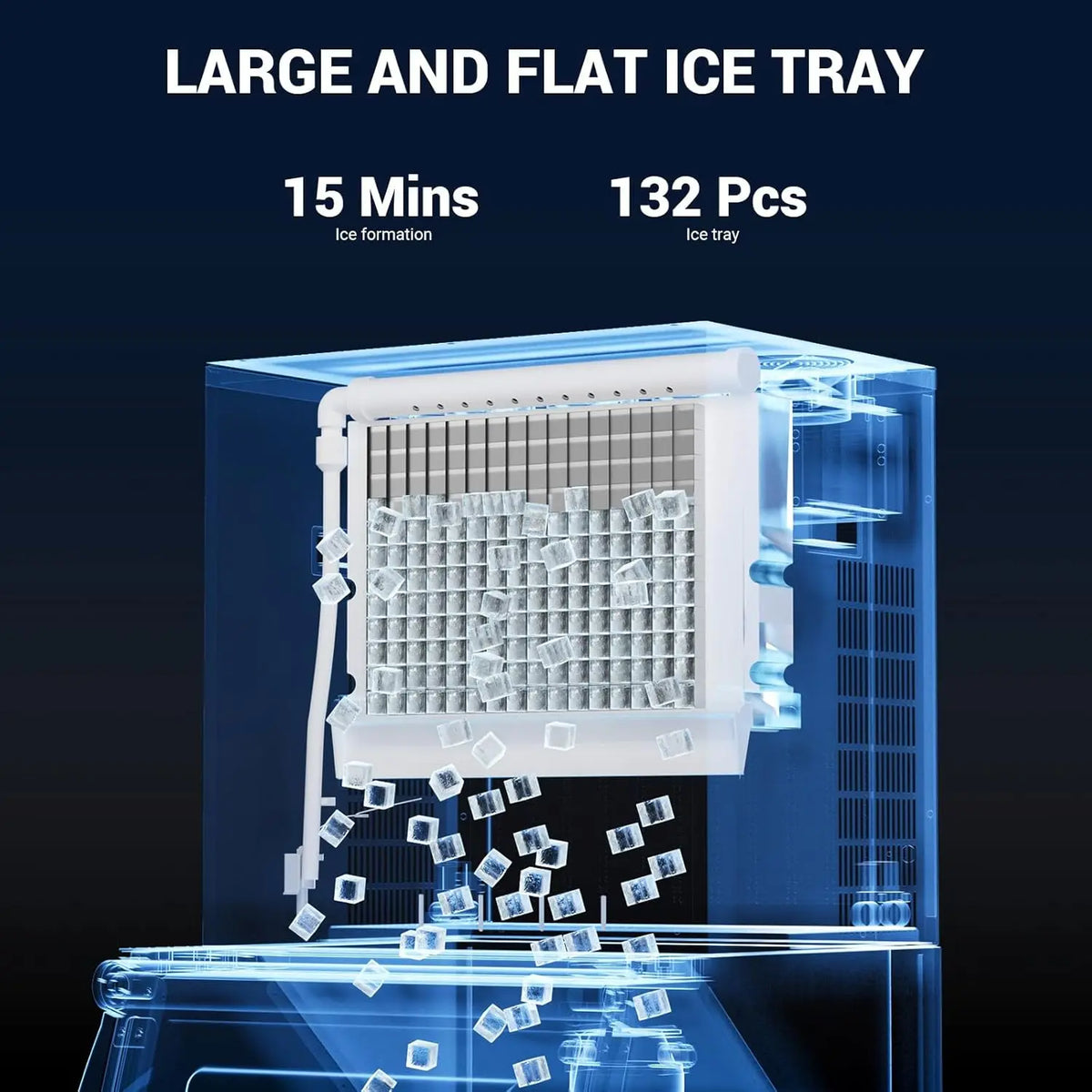 Commercial Ice Maker 300LBS Ice Storage Bin, Adjustable Steel Feet, Commercial Ice Maker Machine Head 580 LBS/24h, 132 Ice Cubes