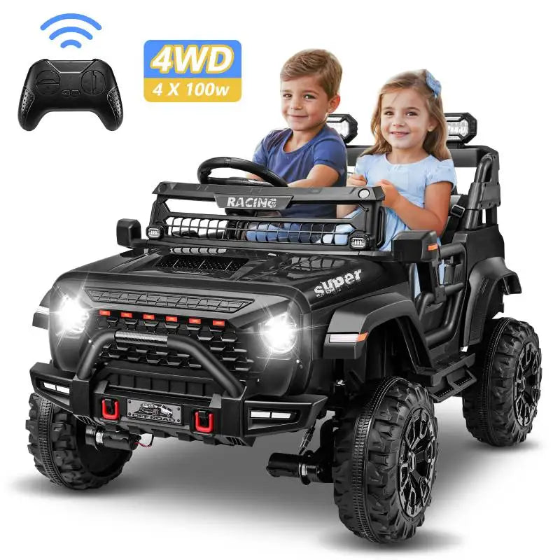 24V 2 Seater Electric Ride on Car with Remote Control for Kids w/20 Inch Wide Seat, 4x100W Motor, LED Headlight & Music Player