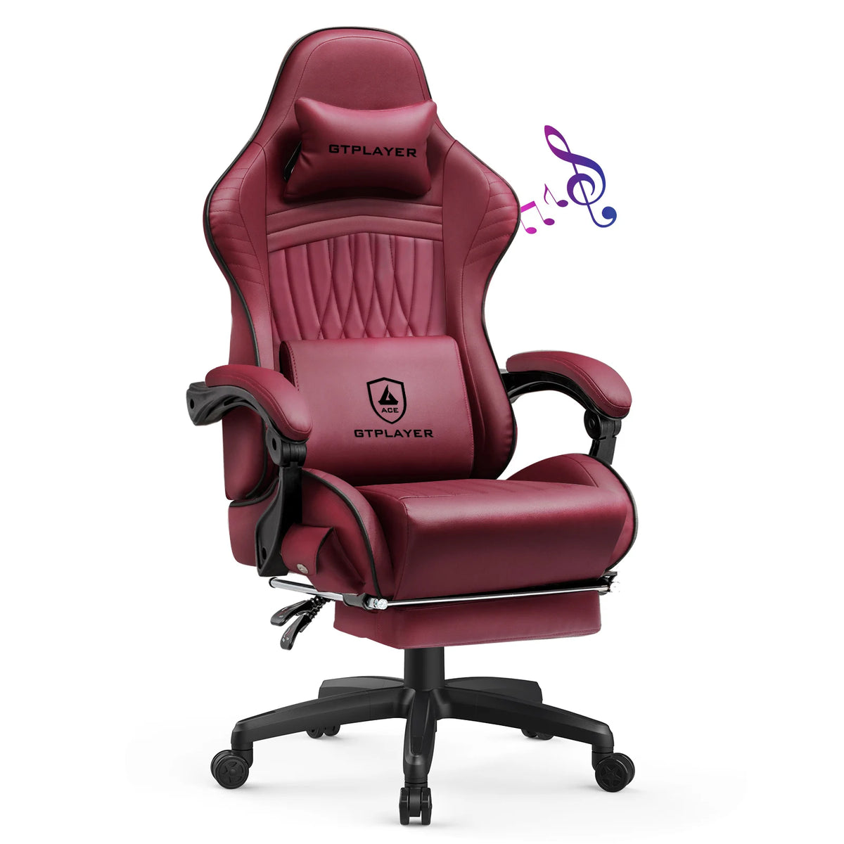GTPLAYER Gaming Chair Adjustable Ergonomic Faux Leather Swiveling PC & Racing Game Chair with Built-in Speakers,Footrest