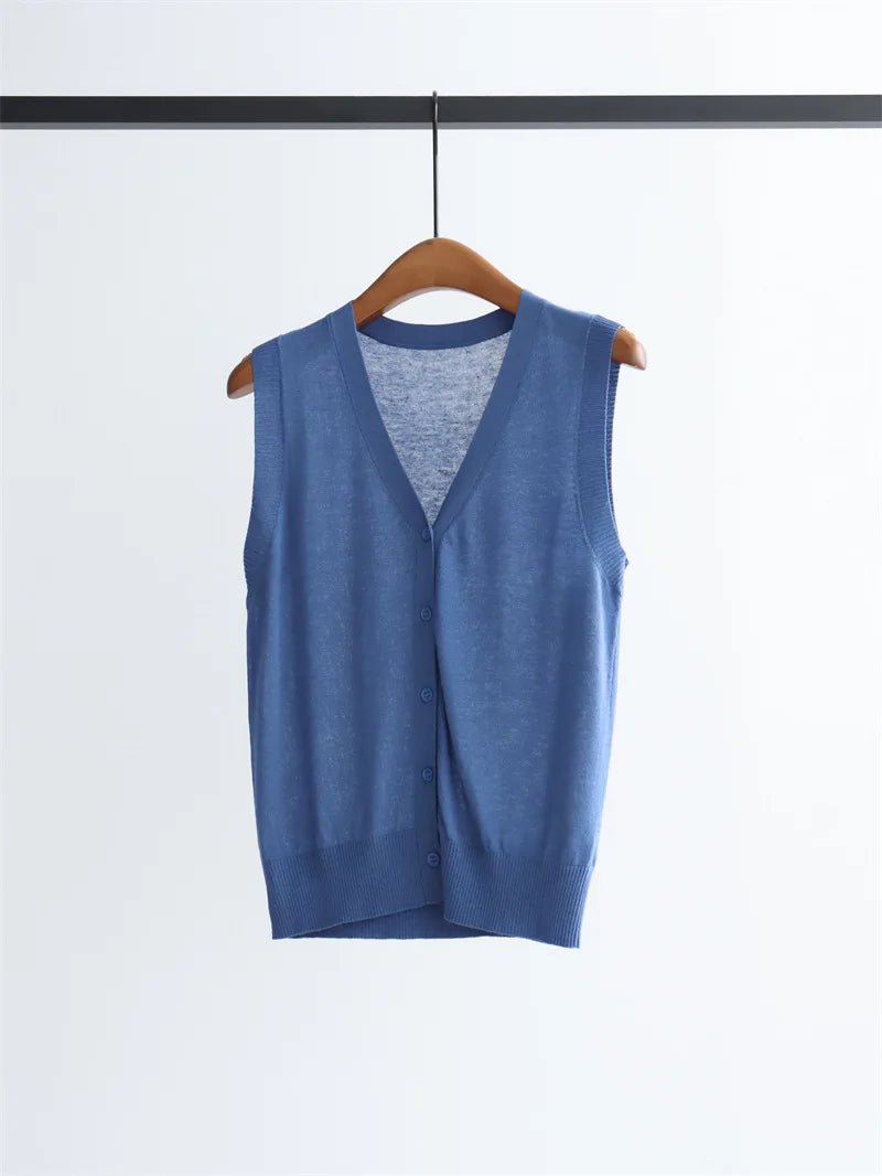 2026 New Women's Clothing Knitted Simple Blazer Lightweight Sleeveless Sweater Elegant Top V-Neck Shirt
