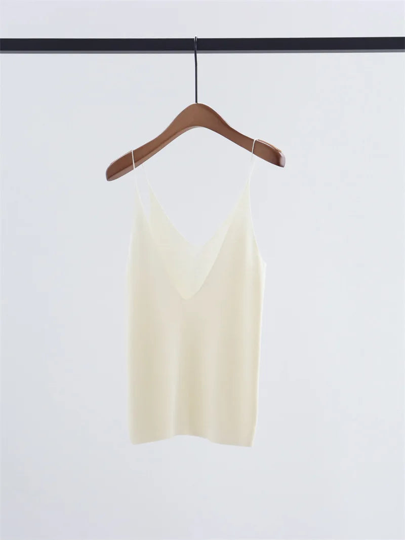 2026 Early Fall Deep V-Neck Knit Halter Sleeveless Wool Base Layer Top, Solid Color Versatile Pullover Innerwear