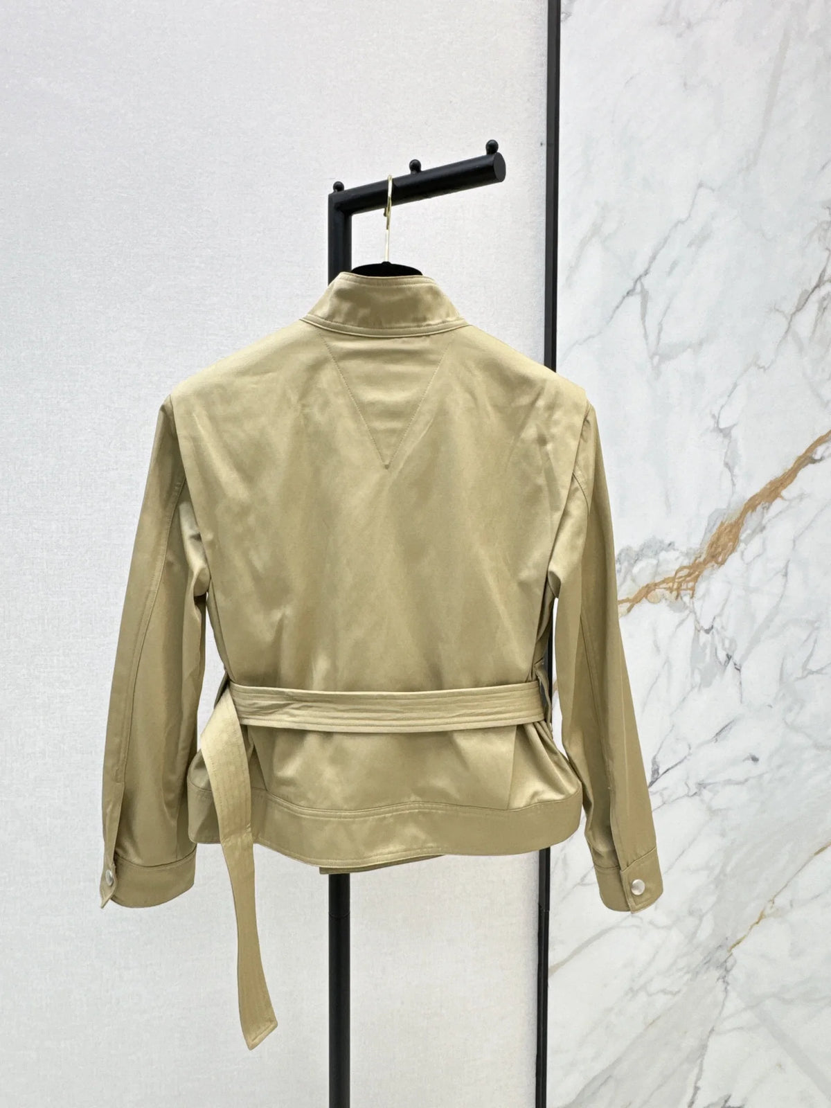 2026 Women Autumn Winter Stand Collar Waist Belt Biker Cropped Jacket ZX3105