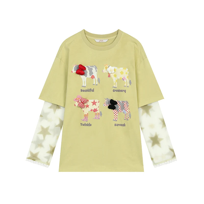 ELFSACK Mesh Splicing Printed Long Sleeve T-Shirt Summer 2024 New Arrivals Breathable Comfortable Casual Print Top for Men