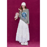 ELFSACK Graffiti Puppy Print Round Neck Long Sleeve T-Shirt For Women