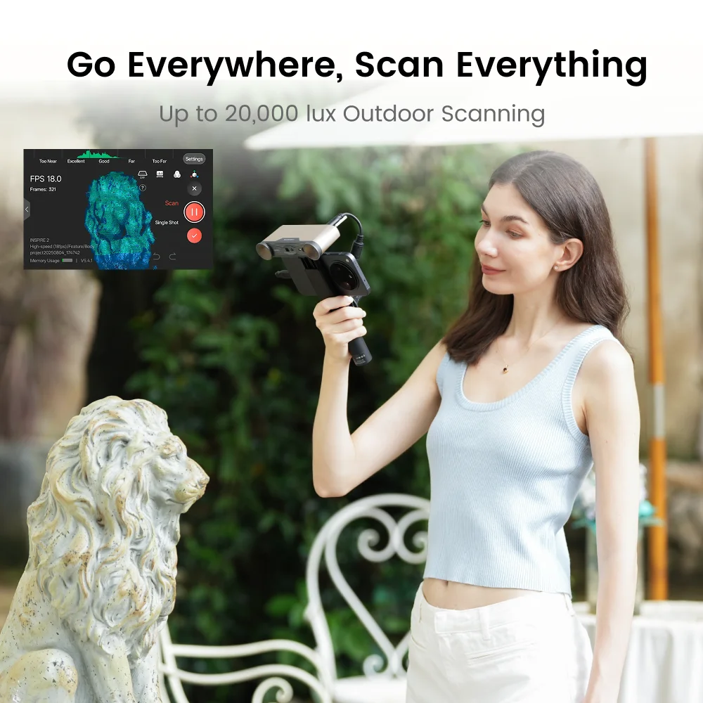 Revopoint INSPIRE 2 3D Scanner For 3D Printer 0.05mm30fps Outdoor Scanner Wireless Infrared Laser Structured Light Handheld Scan