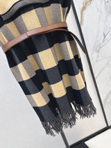 2026 Women Cape Coat Hooded Plaid Pattern Wool Fabric H Line Cut Brown Waist Belt Fringe Edge Fall Winter Outer Garment