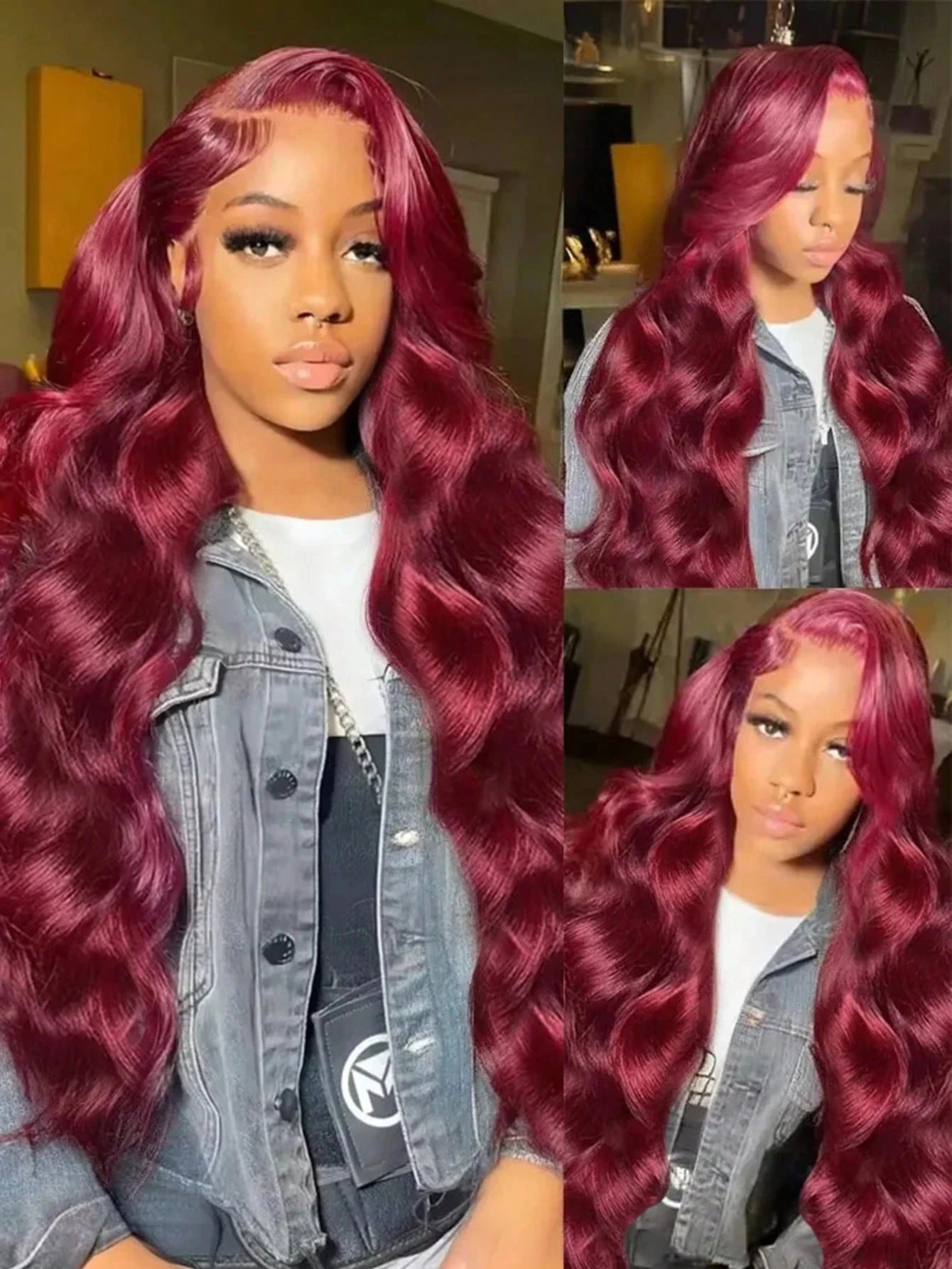 99j Burgundy 13x6 HD Lace Frontal Human Hair Wig Body Wave 200 250 Density 30 40 Inch Red Colored Lace Frontal Wigs Brazilian