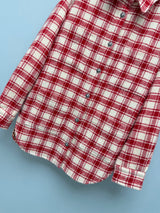 2026 Women Shirt Jacket Red White Plaid Wool Blend Collar Drop Shoulder Rhinestone Buttons Chain Dual Pockets Outerwear