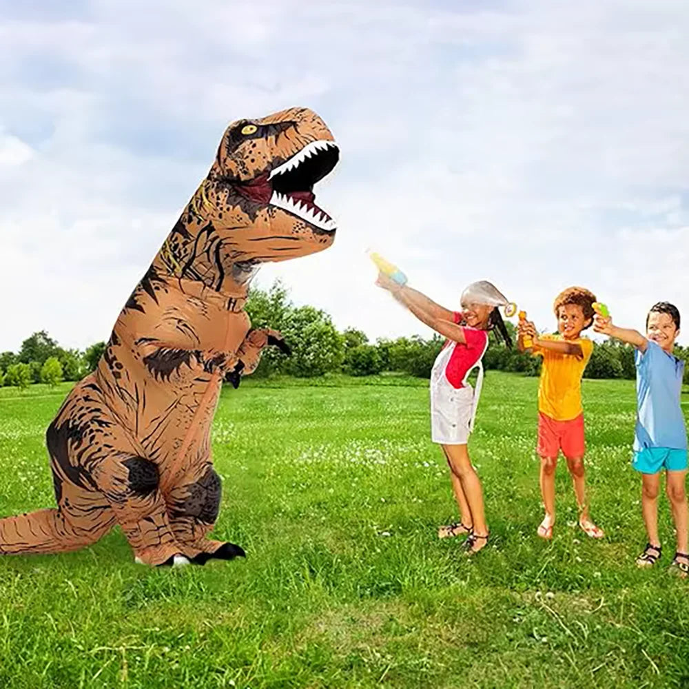 Adult Inflatable T-Rex Dinosaur Costume, Brown Blow Up Tyrannosaurus Rex Suit for Halloween Cosplay Party Carnival Brown