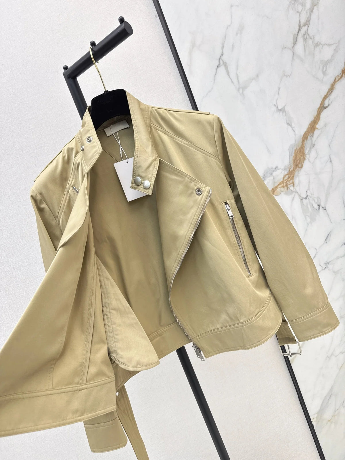2026 Women Autumn Winter Stand Collar Waist Belt Biker Cropped Jacket ZX3105