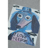 ELFSACK Graffiti Puppy Print Round Neck Long Sleeve T-Shirt For Women