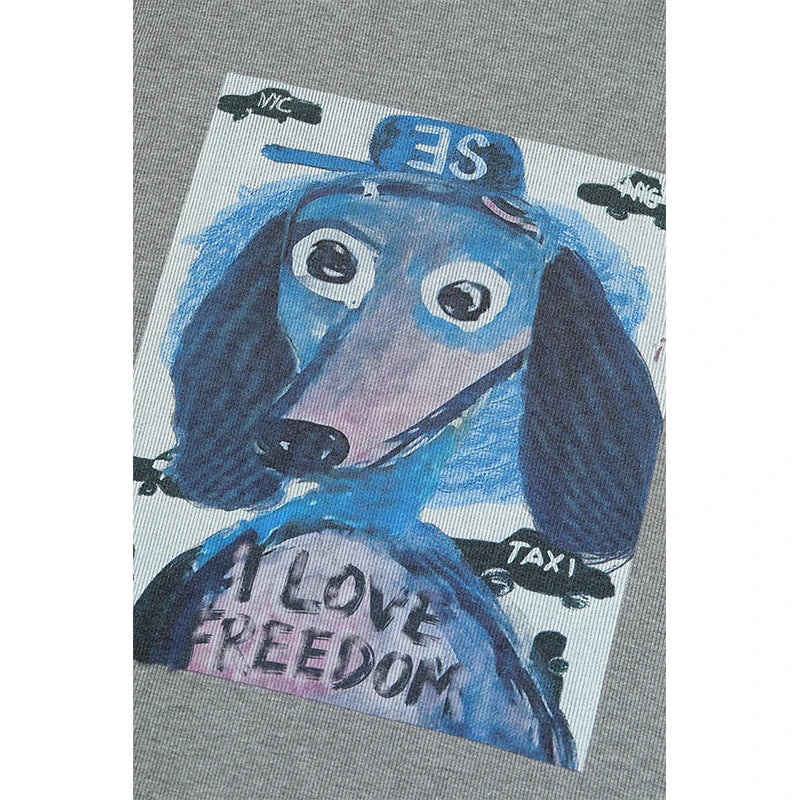 ELFSACK Graffiti Puppy Print Round Neck Long Sleeve T-Shirt For Women