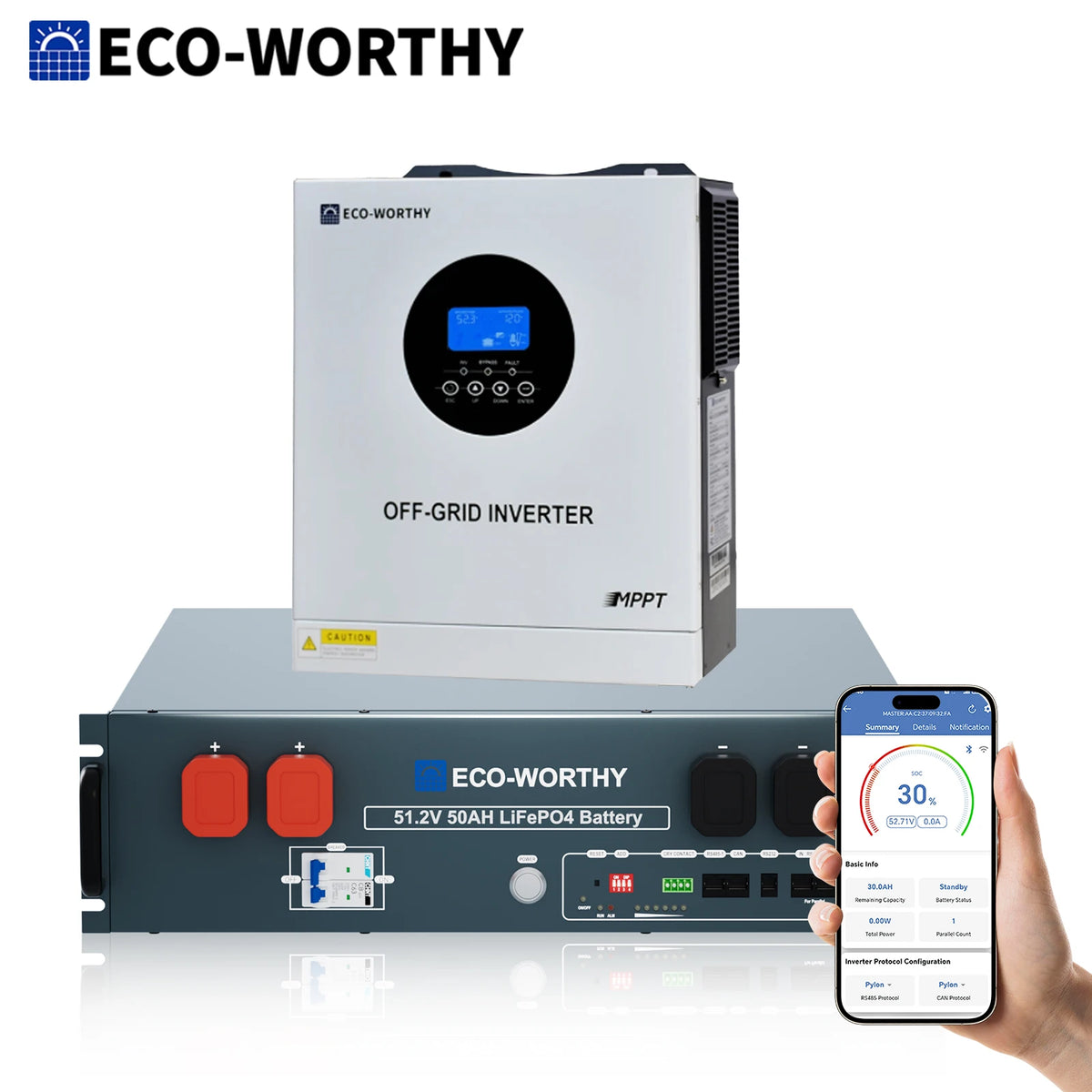 ECO-WORTHY 2560Wh 48V 50Ah LiFePO4 Server Rack Battery, 3U Rack-Mount Lithium Battery+5000W Solar Hybrid Inverter