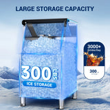 Commercial Ice Maker 300LBS Ice Storage Bin, Adjustable Steel Feet, Commercial Ice Maker Machine Head 580 LBS/24h, 132 Ice Cubes