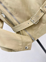 2026 Women Autumn Winter Stand Collar Waist Belt Biker Cropped Jacket ZX3105
