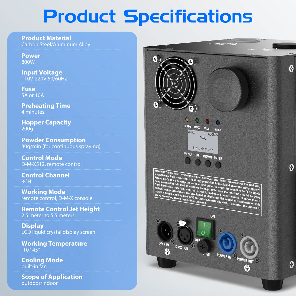 Fieryzeal 800W Cold Spark Machine Stage Equipment Cold Flame Sprayer Electronic Spark Machine DMX Control for DJ Party Wedding