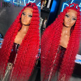 34 Inch 13X6 Hd Lace Frontal Wigs For Women Red Color Deep Wave Frontal Wig Body Wave 13X4 Lace Front Human Hair WIg Curly Hair