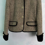 2026 Women Autumn Color Block Collar Tweed Short Jacket ZX3106