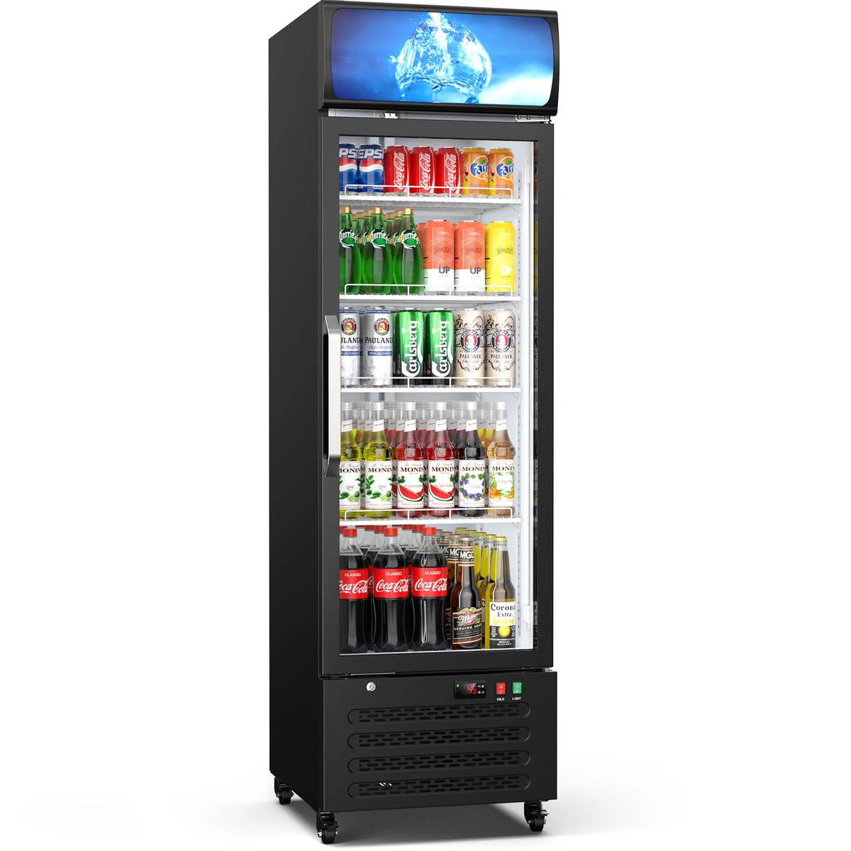 14.8 Cu Ft Commercial Merchandiser Refrigerator Glass Door Upright Beverage Display Fridge Cooler with Front LED Light for Shop