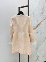 2026 Women Autumn Tweed Round Neck A-line Dress With Fake Two Pieces Cuffs ZX3101