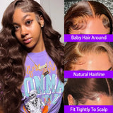 34 Inch Body Wave Chocolate Brown Lace Front Wigs Human Hair Pre Plucked