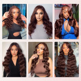 34 Inch Body Wave Chocolate Brown Lace Front Wigs Human Hair Pre Plucked