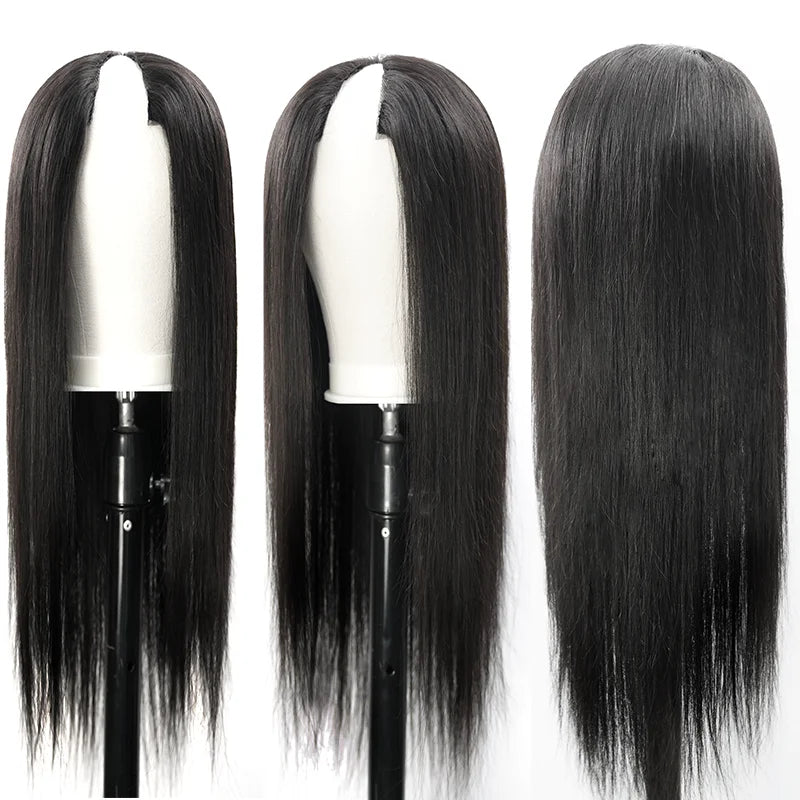 Straight V Part Wig Human Hair Glueless Brazilian Bone Straight Human Hair Wigs for Women V Part No Glue Wigs On Sale 30 36inch