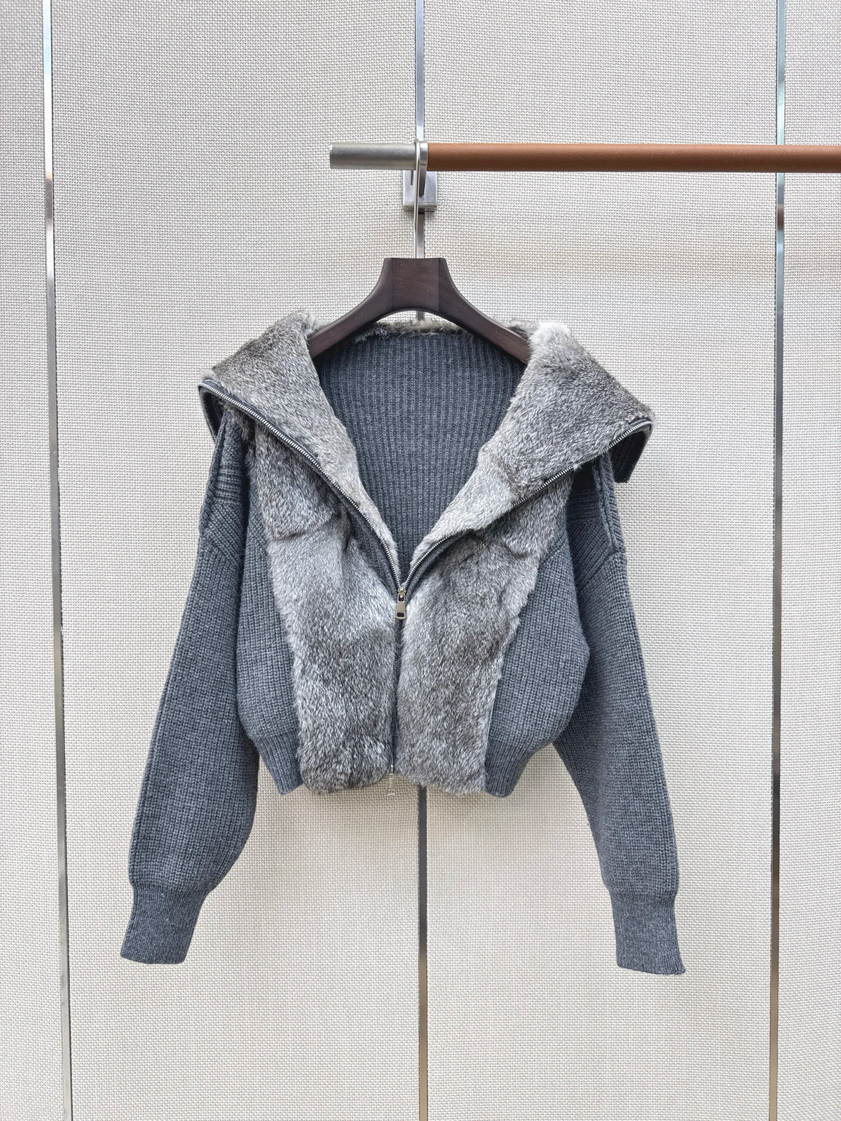 2026 Women Autumn Winter Spliced Fuzzy Hooded Cropped Jacket ZX5705