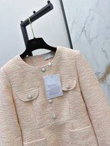 2026 Women Autumn Tweed Round Neck A-line Dress With Fake Two Pieces Cuffs ZX3101