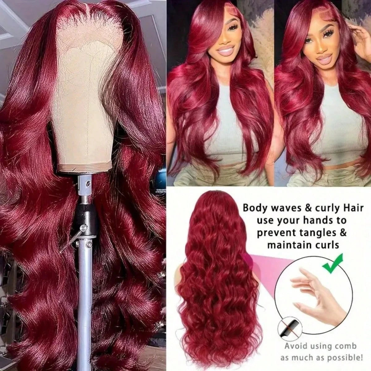 250% Burgundy 13x6 Hd Lace Frontal 99J Human Hair Wig Body Wave Lace Front Human Hair Wigs 30 40 Inch Brazilian Colored Red Wig