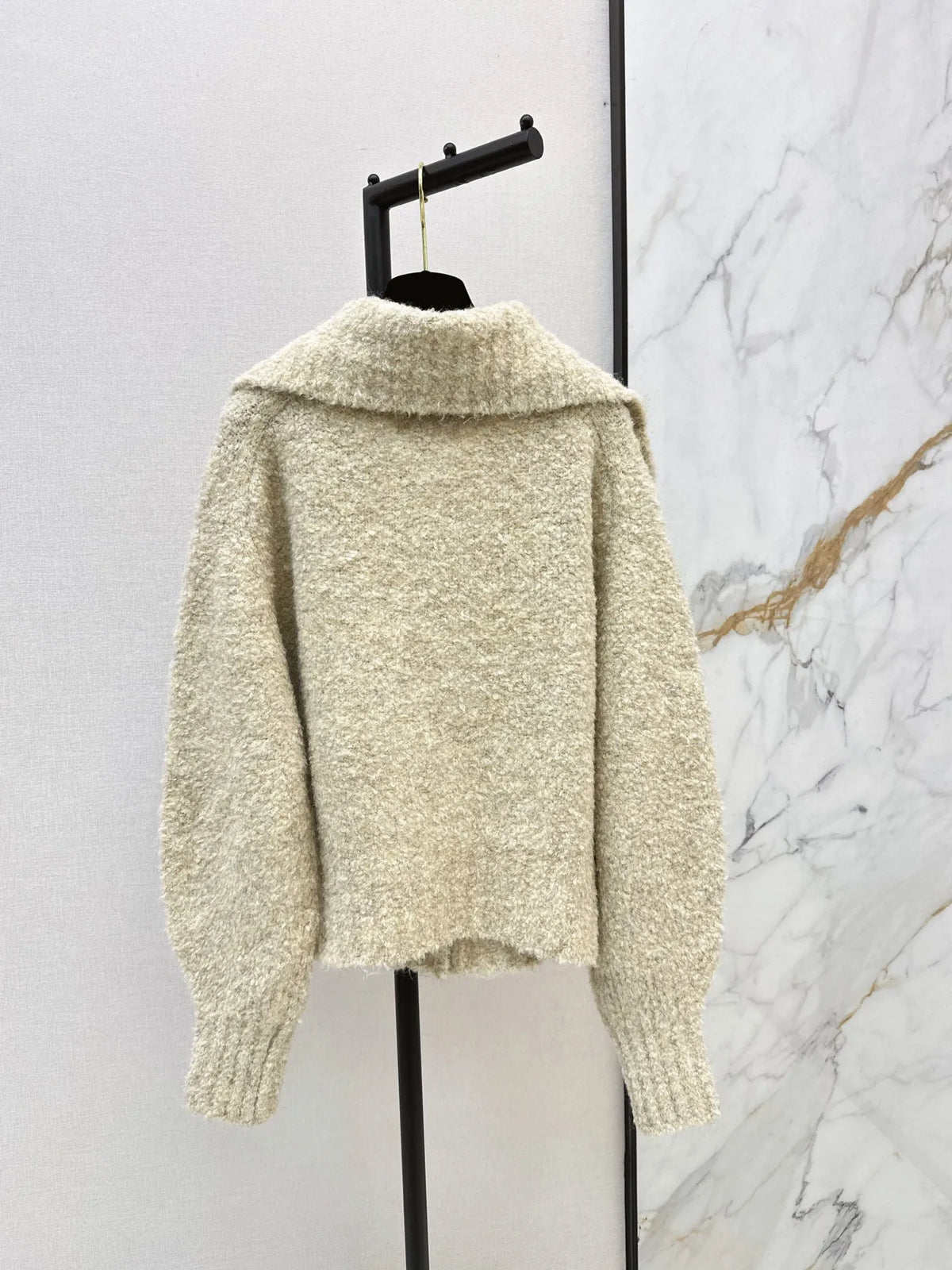 Women 2026 Fall Fashion Furry Knitted Jacket Big Sailor Collar Sparkle Buttons Casual Short Sweater Cardigan For Daily Wear