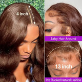 34 Inch Body Wave Chocolate Brown Lace Front Wigs Human Hair Pre Plucked