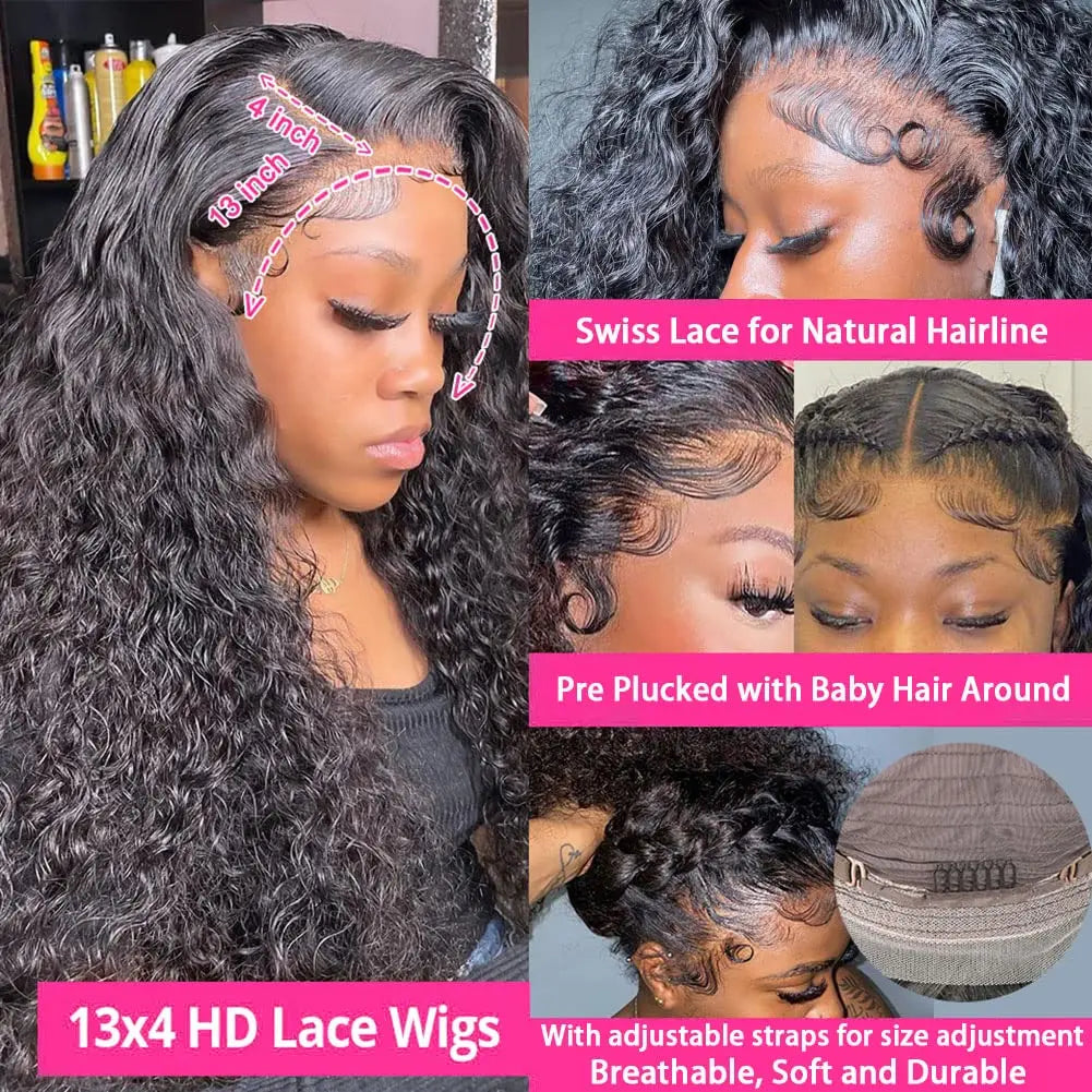 30 34 Inch Deep Wave Frontal Wigs For Women Curly 100% Human Hair Brazilian 13x4 13x6 Wet And Wavy Water Wave Lace Wig
