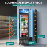14.8 Cu Ft Commercial Merchandiser Refrigerator Glass Door Upright Beverage Display Fridge Cooler with Front LED Light for Shop