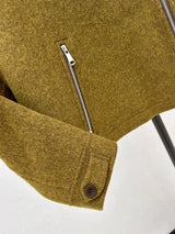 2026 Women Cropped Wool Jacket Double Face Cashmere Stand Collar Diagonal Zip Closure Zip Pocket Cuff Button Detail