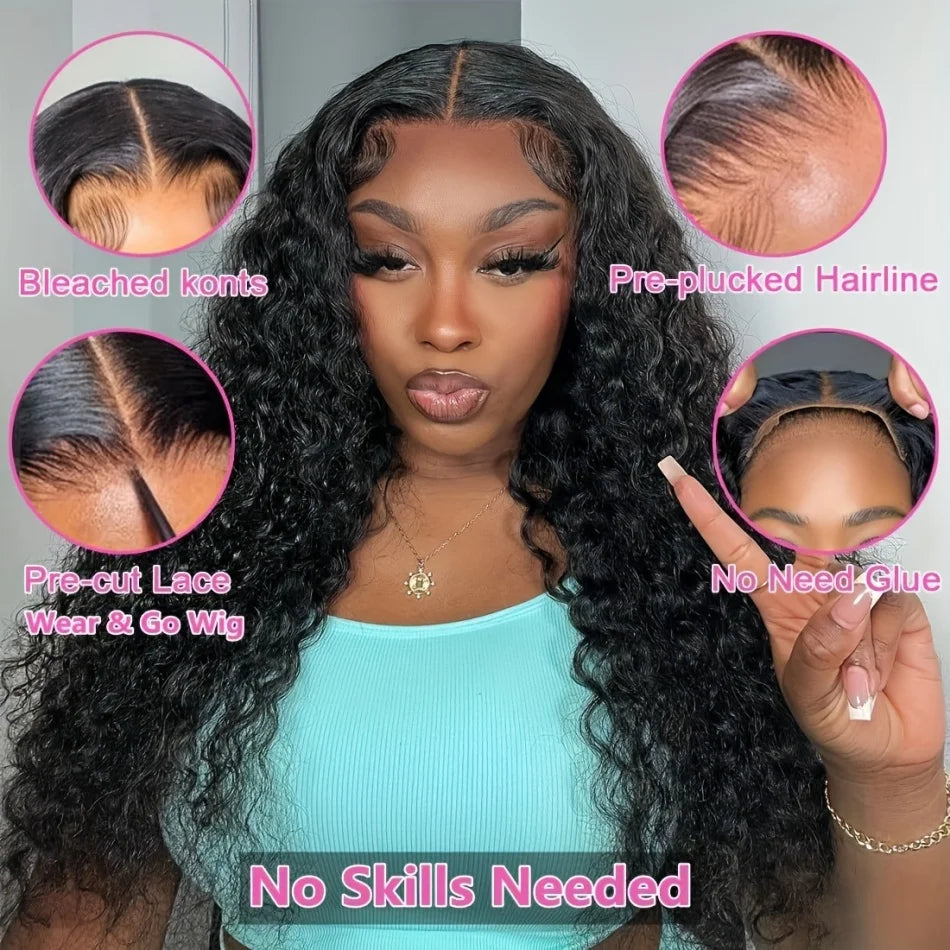 Golden Curly 250% 34 Inch HD 6x6 5x5 Glueless Ready To Wear Human Hair Wigs Transparent Loose Deep Wave Brazilian Remy Hair Wig