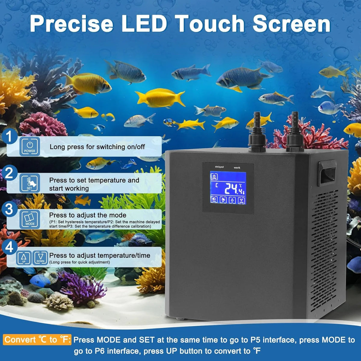 Aquarium Chiller for Fish Tank 79Gal Hydroponic Water Chiller 1/3HP Axolotl Cooler with Remote Control Pump Pipe Pet Products